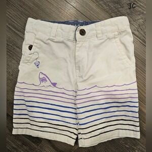 Kids sz6 Shark Pizza White Purple Blue Striped Denim Shorts Nautical Summer